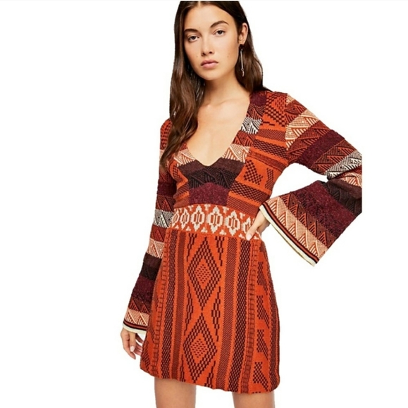 Free People Dresses & Skirts - Free People Patchwork Bell Sleeve Sweater Dress S